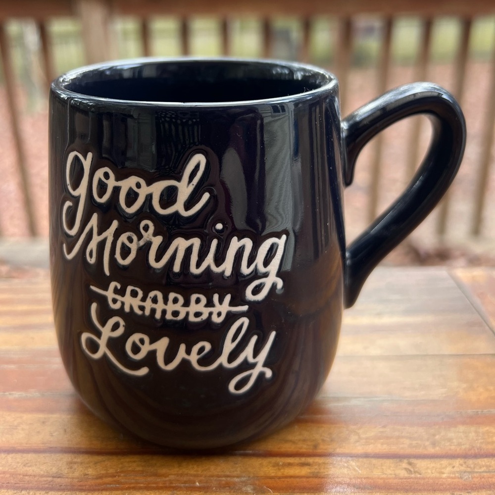 THRESHOLD Good Morning Crabby Lovely Navy Blue White Funny Stoneware Coffee Mug